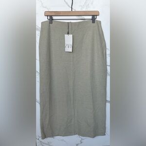 Zara Soft Knit Ribbed Midi Pencil Skirt - Sage Green